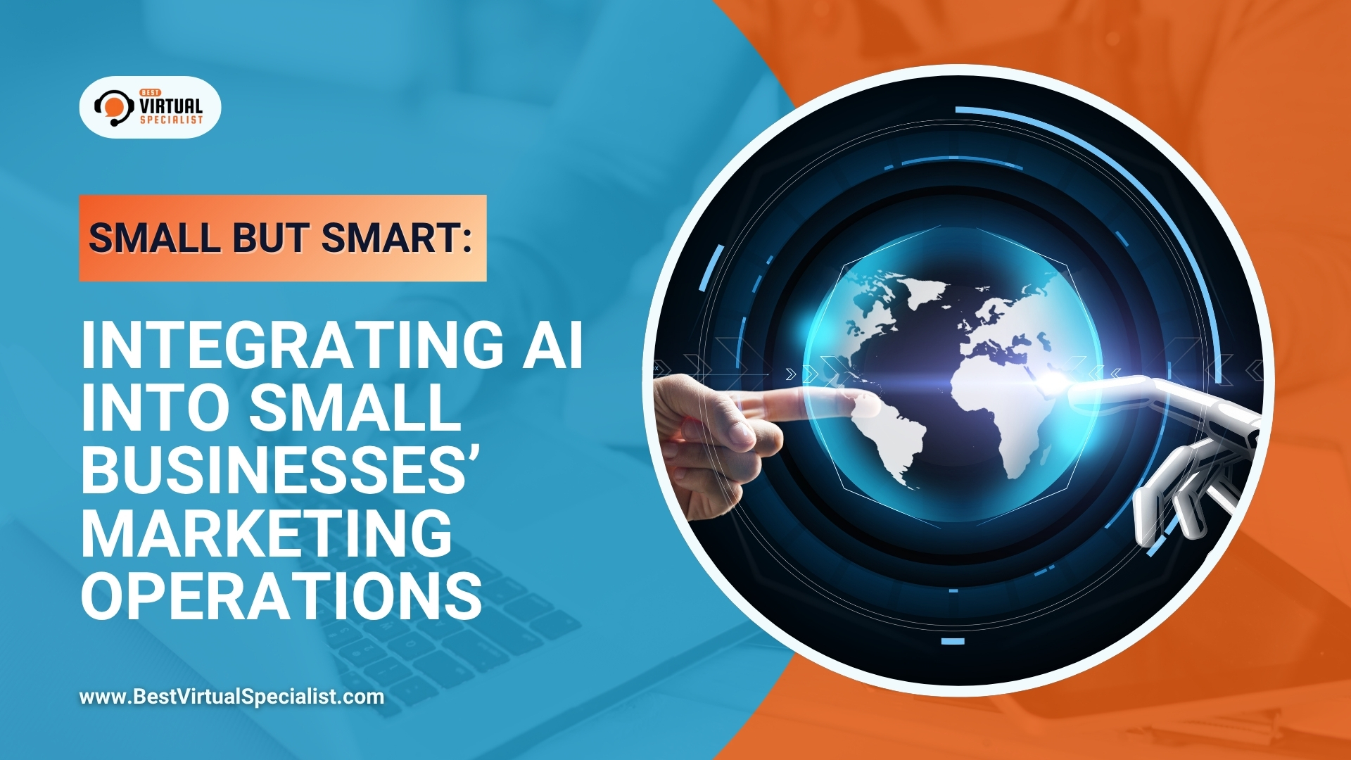 Cover image for 'Integrating AI into Small Businesses' Marketing Operations' article, illustrating the integration of AI technologies in small business marketing