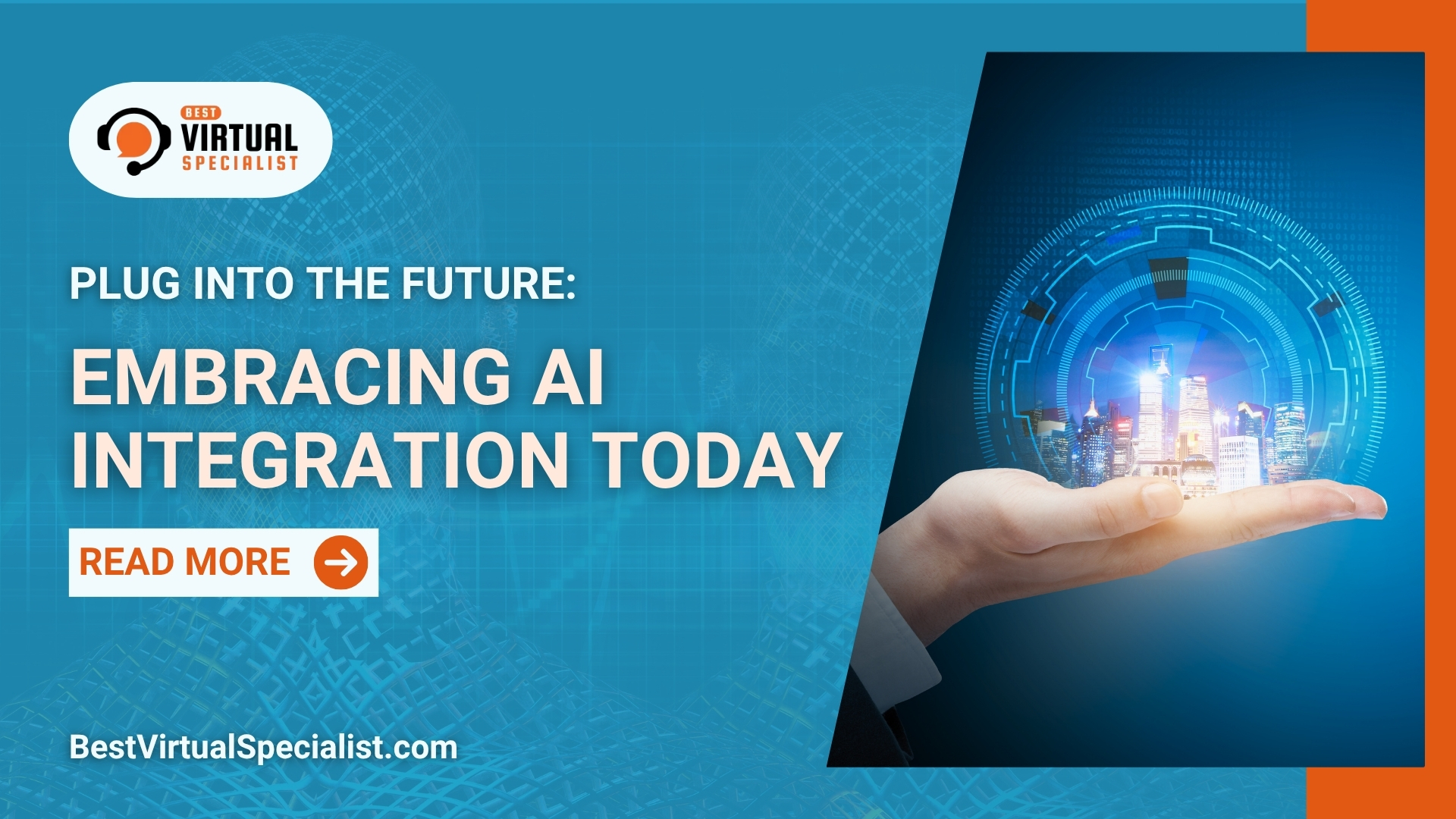 Cover image for 'Plug into the Future: Embracing AI Integration Today' highlighting innovation, technology, and business transformation through AI
